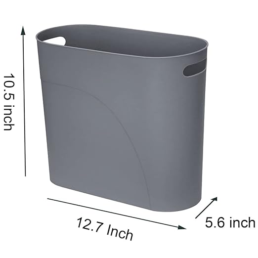 Small Trash Can Plastic Bathroom Wastebasket 3.2 Gallon Slim Garbage Container Bin with Handle for Home Kitchen Bathroom Bedroom Office, 2 Pack (Grey)
