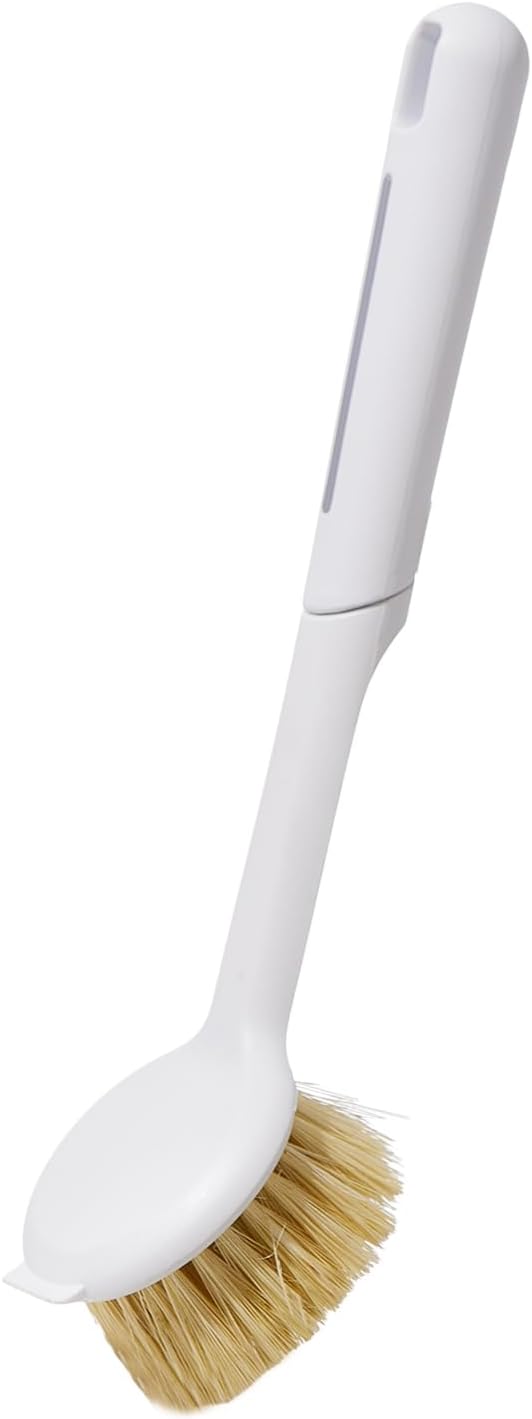 Kitchen Cleaning Brush(Natural Sisal Bristles),Pot Dish Brush Pots Comfortable Long Built-in Scraper Scrub Brush for Pans,Kitchen Sink Cleaning(White