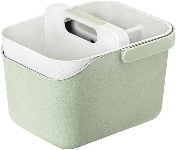 Vigar Zeroline Bucket Organizer, Multipurpose Caddy Organizer with Handle, 3 Compartment Bathroom Organizers and Storage for Home, Turquoise, Grey