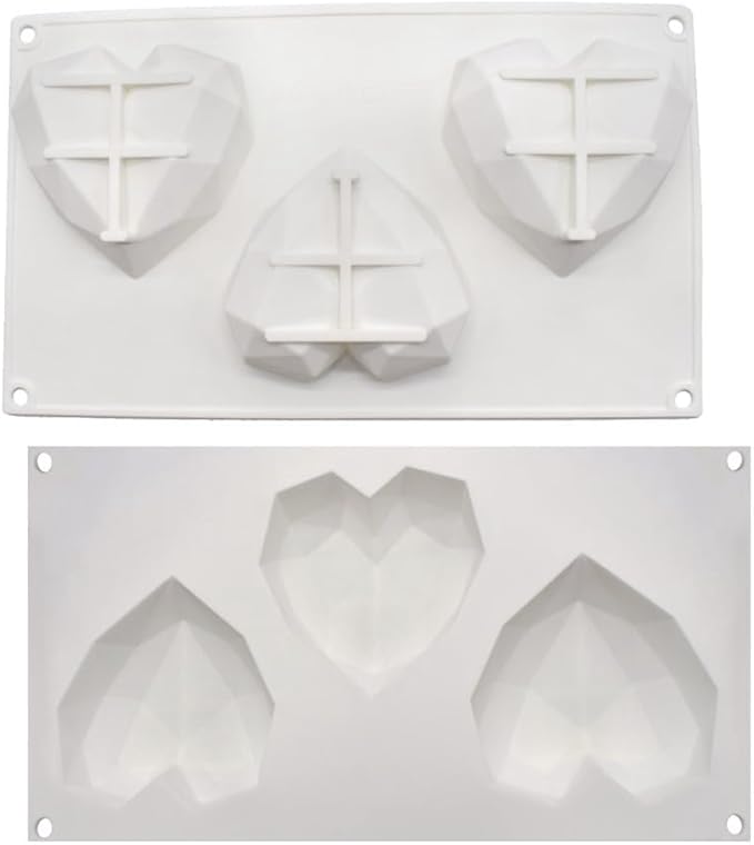 Diamond Heart Silicone Chocolate Mold DIY Cake Accessories Molds Kitchen Ice Cubes Biscuit Pastry Manual Baking Mould (Lover Heart J_11.76 X6.88 X1.2 inch)