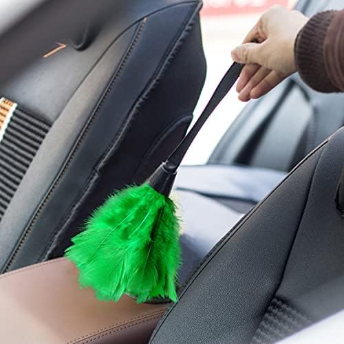 Turkey Feather Dusters for Cleaning Home Blinds Kitchen car Office, Eco-Friendly Reusable （2 pcs Green）