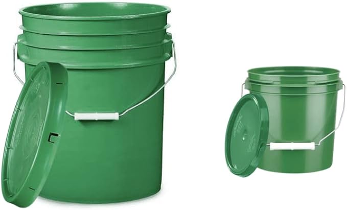 House Naturals Green Food Grade Buckets pails, 5 Gallon and 1 Gallon with Lids, BPA Free (Pack of 4) Made in USA