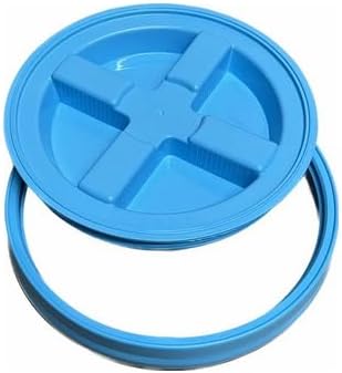 House Naturals 5 Gallon Plastic Yellow Food Grade BPA Free Made in USA Bucket Pail with Air Tight Double Gasket Screw on Lid(Pack of 3) (Yellow and Aqua lids)