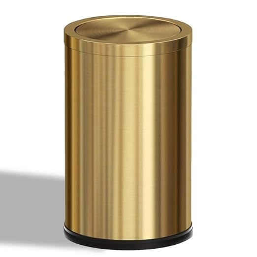 4.7 Gallon/18L Stainless Steel Bathroom Trash Can,Gold Garbage Bin with Swing Lid, Round, Elegant Waste Basket, for Toilet Bathroom Cafe Kitchen Office Hotel Home (18L-Gold)