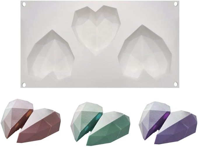 Diamond Heart Silicone Chocolate Mold DIY Cake Accessories Molds Kitchen Ice Cubes Biscuit Pastry Manual Baking Mould (Lover Heart J_11.76 X6.88 X1.2 inch)