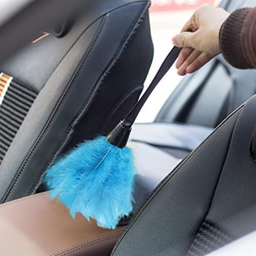 Turkey Feather Dusters for Car Blinds Kitchen Keyboard Office, Eco-Friendly Reusable （2 pcs Blue）
