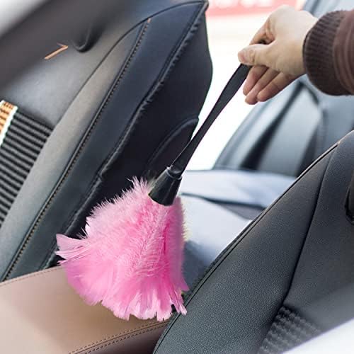 Turkey Feather Dusters for Cleaning Home Blinds Kitchen car Office, Eco-Friendly Reusable （2 pcs Pink）