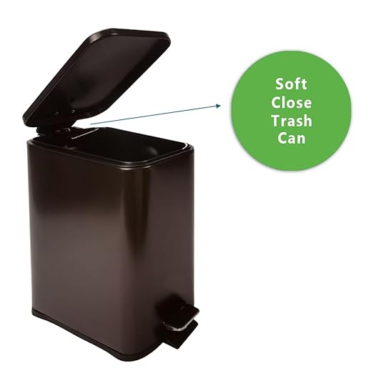Stainless Steel Small Trash Can with Lid & Step Pedal - 6 Liters/1.6 Gallon Soft Close Garbage Can with Removeable Inner Bucket - Trash Cans for Bathroom, Bedroom, Kitchen & Office (Bronze)