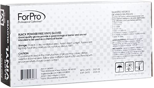 ForPro Disposable Vinyl Gloves, Black, Industrial Grade, Powder-Free, Latex-Free, Non-Sterile, Food Safe, 2.75 Mil. Palm, 3.9 Mil. Fingers, Medium, 100-Count