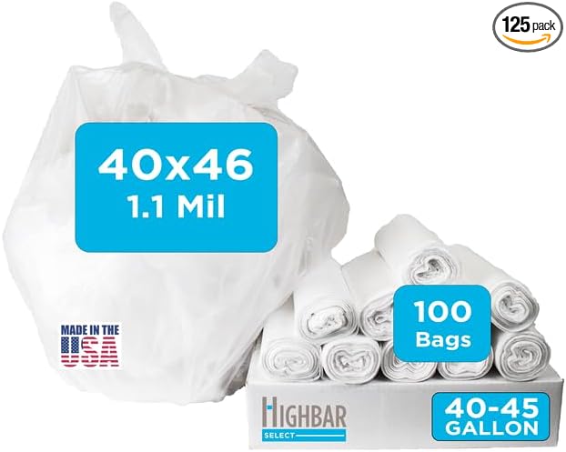 40-45 Gallon Trash Bags, 1.1 Mil Thickness, Clear Bags, 45 Gallon Trash Bags Heavy Duty, 40" x 46", 100 Count, Ideal for Janitorial, Industrial, Recycling