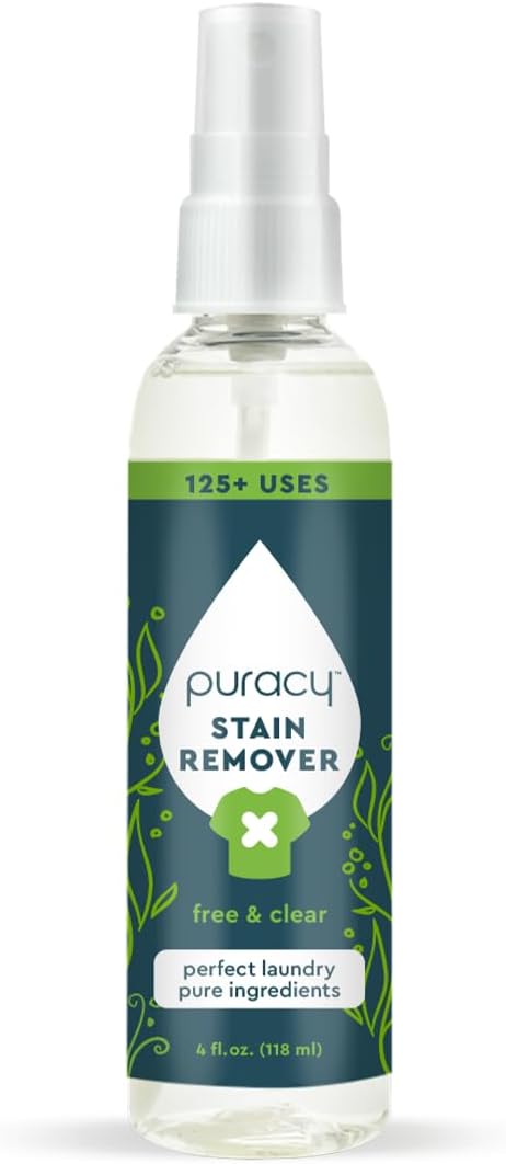 Puracy Stain Remover Spray, Natural Travel and Laundry Stain Cleaner for Clothes, Baby & Kids Stains, Oil & Fabric Spot Cleaner (Unscented, 4 oz)