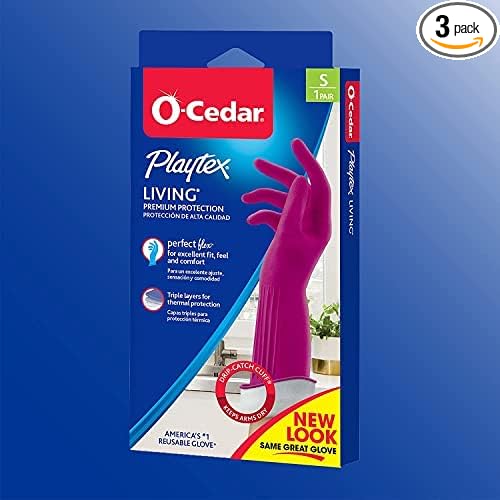 Playtex Living Reuseable Rubber Cleaning Gloves (Small, 3 Pairs), Premium Protection Reusable Household Gloves