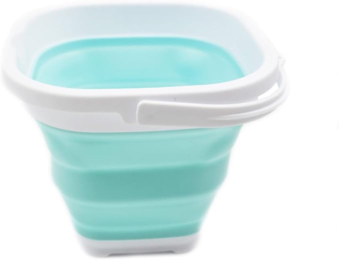 SAMMART 2.6L (0.68 Gallon) Super Mini Sqare Collapsible Plastic Bucket - Foldable Square Tub - Portable Fishing Water Pail - Space Saving Outdoor Waterpot (1, White/Lake Green)