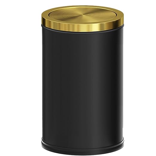Black and Gold Bathroom Trash Can,Bathroom Trash can with Swing Lid，Small Trash Can with Flipping Lid, 4.8gal Garbage cans for Bedroom,Living Room, Guest Room,Office,Hotel(4.7gal-Black)