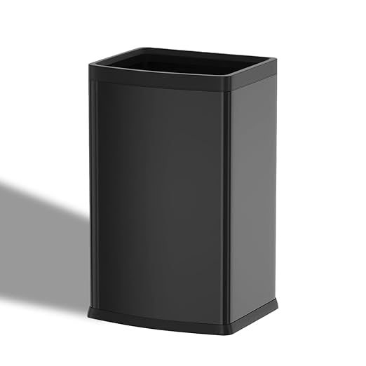 6.6 Gallon/25L Stainless Steel Square Trash Can, Large Capacity Kitchen Garbage Can, Business Trash Bin, Tall, Elegant, Black Waste Basket, for Home, Office, Hotel (25L Black)