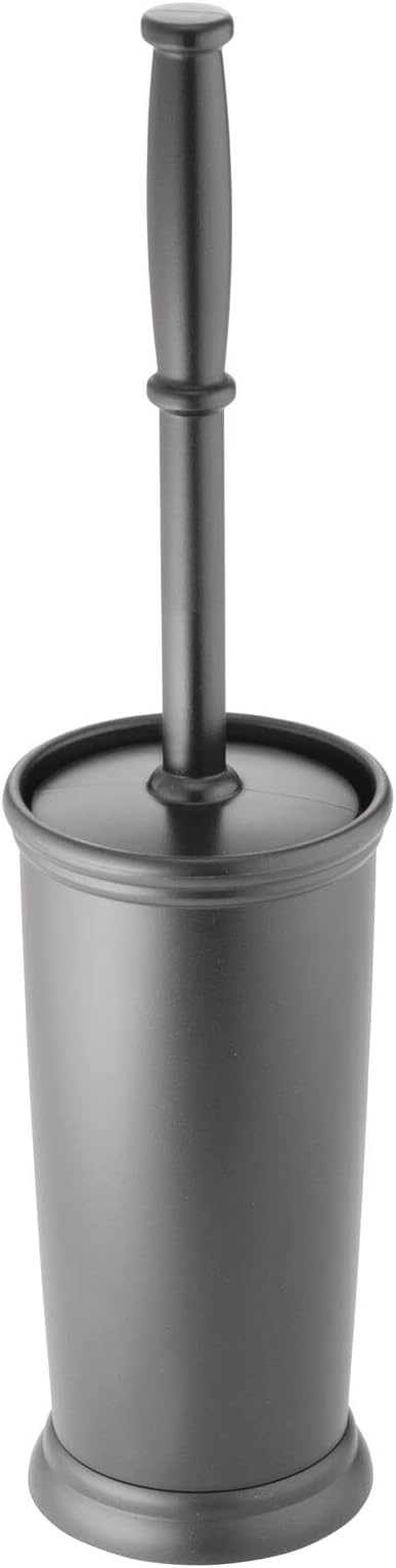mDesign Toilet Bowl Brush and Holder - Covered Bathroom Toilet Brush - Standing Toilet Bowl Scrubber in Modern Holder - Space Saving, Deep Cleaning Brush for Toilet - Hyde Collection - Charcoal Gray