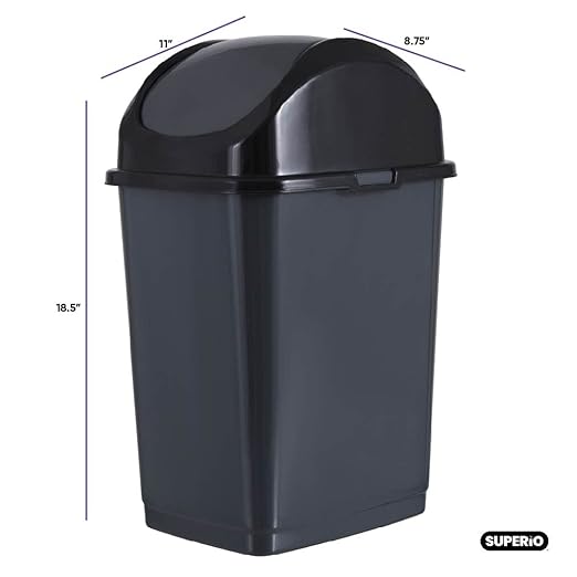 Superio Medium Trash Can with Lid 4.5 Gallon Plastic Swing Top Garbage Can Slim Waste Bin for Under Sink/Cabinet, Laundry Room, Kitchen, Office, Bedroom, Bathroom, College Dorm, 18 Qt, Grey