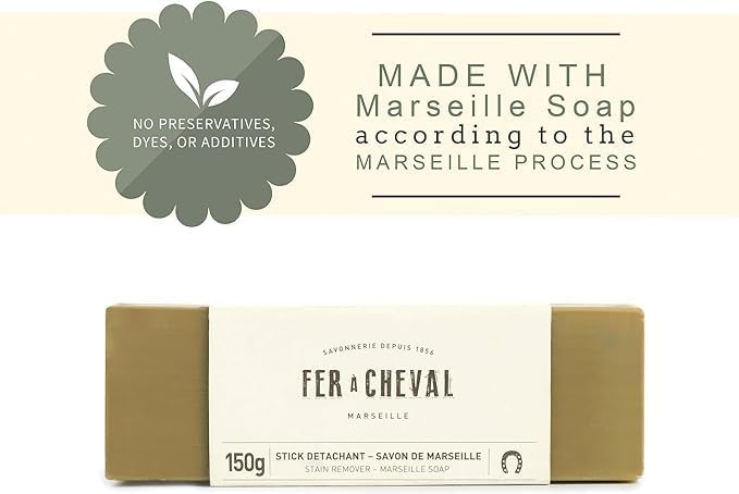 Fer à Cheval Marseille Soap Stain Remover Stick 2 Pack - Natural, Hypoallergenic, Travel-Sized Laundry Solution, 150g/5.29oz (Stick)