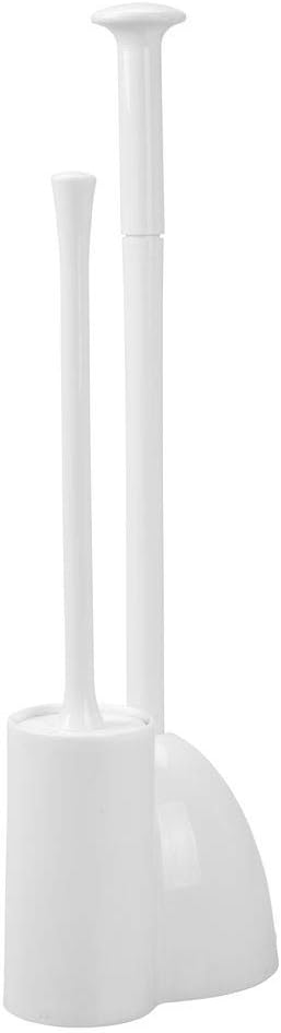 mDesign Hidden Plunger and Brush Set for Toilet Bowl - Combo with Holder Caddy - Modern Toilet Brush and Plunger Set - Aura Collection - White