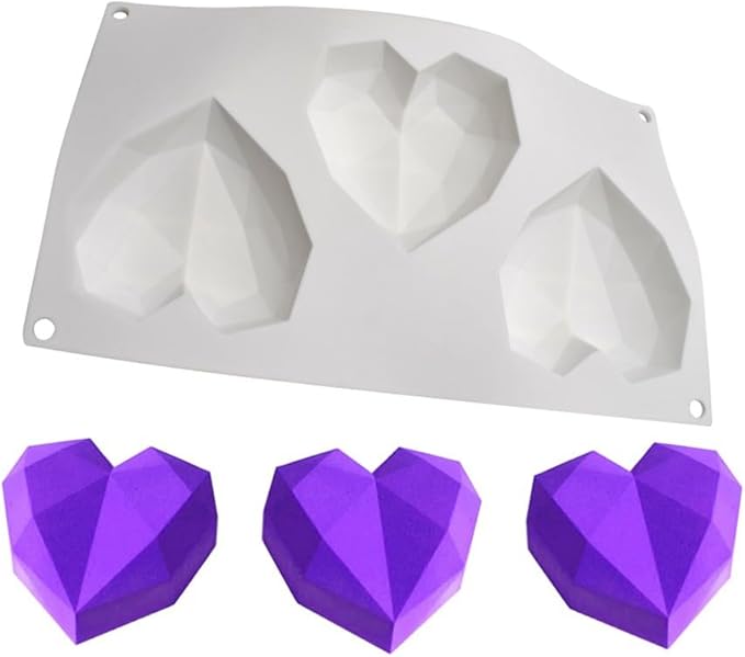 Diamond Heart Silicone Chocolate Mold DIY Cake Accessories Molds Kitchen Ice Cubes Biscuit Pastry Manual Baking Mould (Lover Heart J_11.76 X6.88 X1.2 inch)