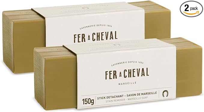 Fer à Cheval Marseille Soap Stain Remover Stick 2 Pack - Natural, Hypoallergenic, Travel-Sized Laundry Solution, 150g/5.29oz (Stick)