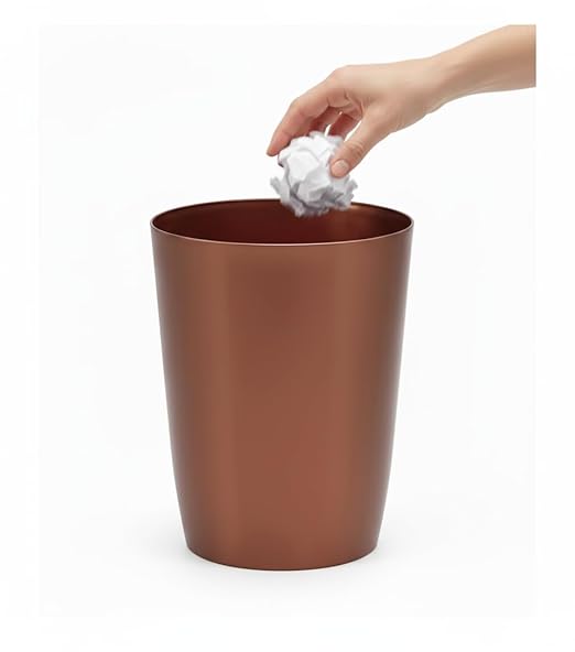 Mini Waste Basket - Durable Small Plastic Garbage Trash Can Bin - Lidless Open-Top Rectangular Slim Profile for Compact Spaces - Suitable for Home, Bathroom, Office, Bedroom, Kitchen and More, Copper