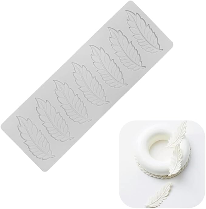 3D Hollow Leaf Fondant Lace Mold Multi Leaves Flower Candy Mold Chocolate Sugar Craft Cake Decoration Cupcake Top (I Feather_11.8 * 4.2 * 0.12inch)