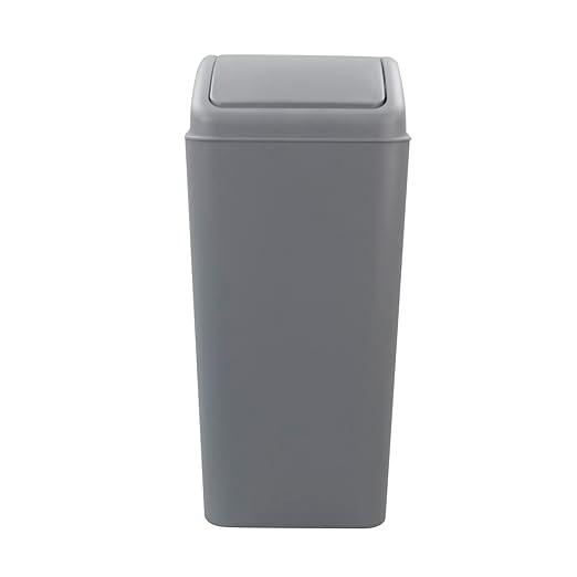 4.2 Gallon Plastic Swing Top Trash Can with Lid, Covered Swing Top Waste Basket, Gray