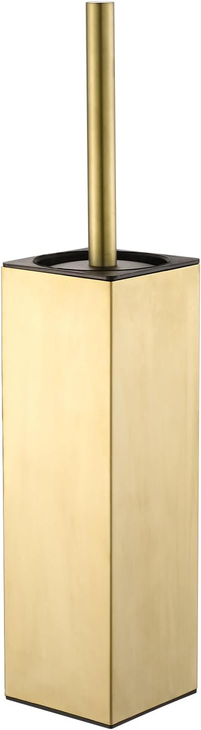 Upright Toilet Brush, Square Toilet Cleaner, Toilet Brush Holder Set Brushed Gold