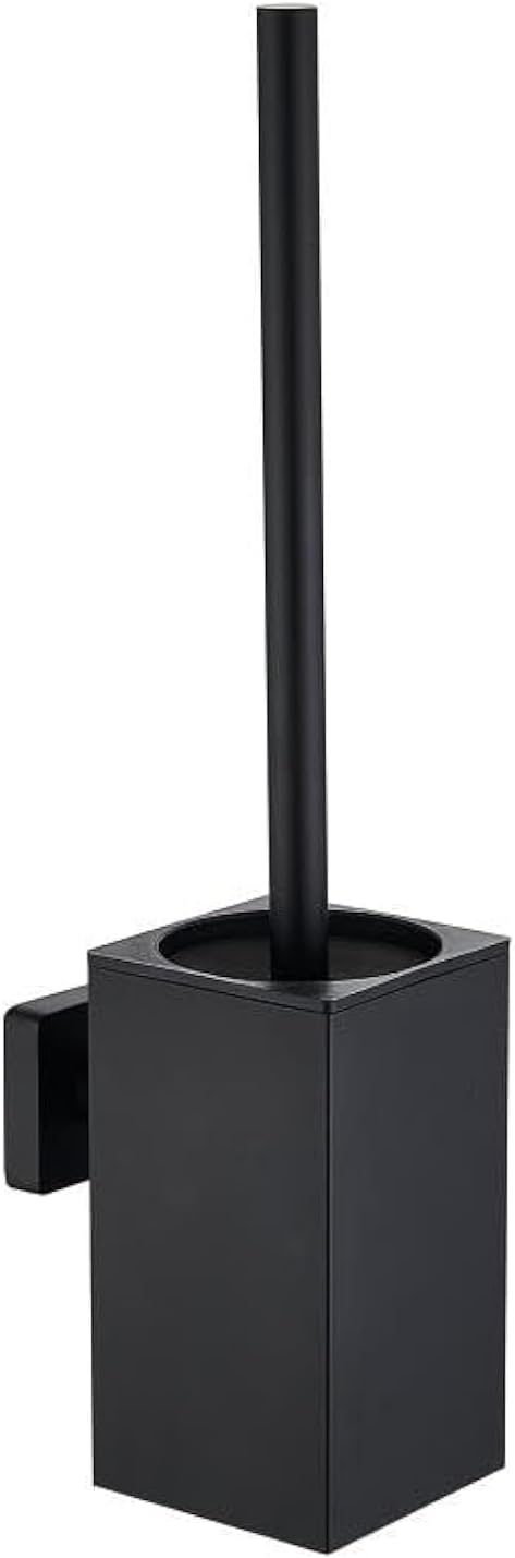 Toilet Brush and Holder Set Wall Mount or Freestanding KWQKEM Modern Toilet Bowl Cleaners Brush and Holder with Lid 304 Stainless Steel (Matte Black)