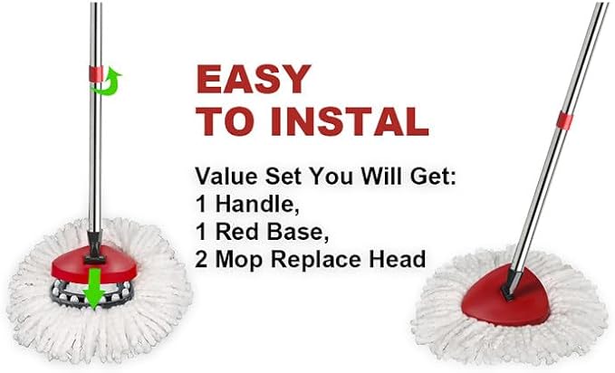 2 Spin Mop Head Replacement, 1 Base, 1 Mop Handle (30-58in) Combo Mops Set Compatible with OCedar EasyWring RinseClean Microfiber Mops (White (1-Tank System))