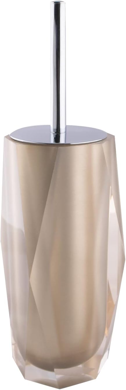 Faceted Toilet Brush, Durable Resin, Discreet Design, Stainless Steel Handle, for Stylish Bathroom Decor, Bronze, 4x16, Sold Individually
