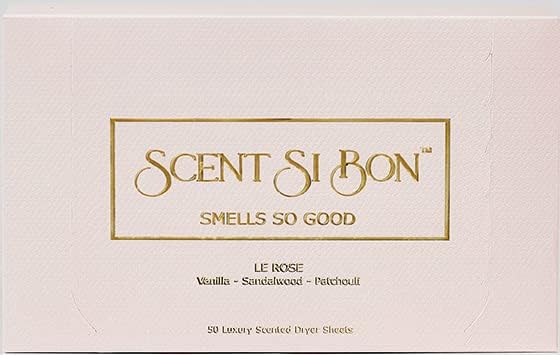 Luxury Scented Dryer Sheets, 50 Sheets, Le Rose Scent With Vanilla, Sandalwood, Patchouli, Fragrant Clothing Freshener, Fabric Softener, Reduce Static and Wrinkles