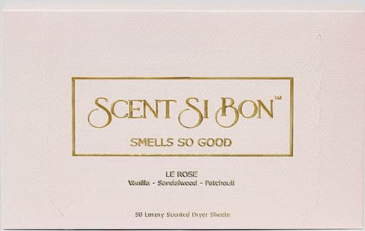 Luxury Scented Dryer Sheets, 50 Sheets, Le Rose Scent With Vanilla, Sandalwood, Patchouli, Fragrant Clothing Freshener, Fabric Softener, Reduce Static and Wrinkles