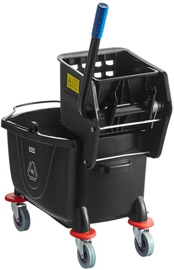 Commercial Mop Bucket with Side Press Wringer, 26 Qt, Black, 4 Casters
