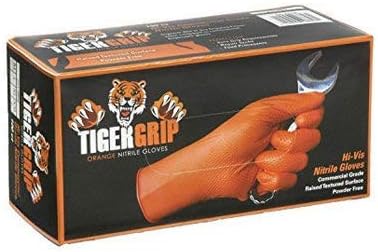 DENCO DISTRIBUTING, INC. Tiger Grip Nitrile Gloves - Hi Vis Orange - 7mil - Textured - Powder & Latex Free - Case of 10 Boxes