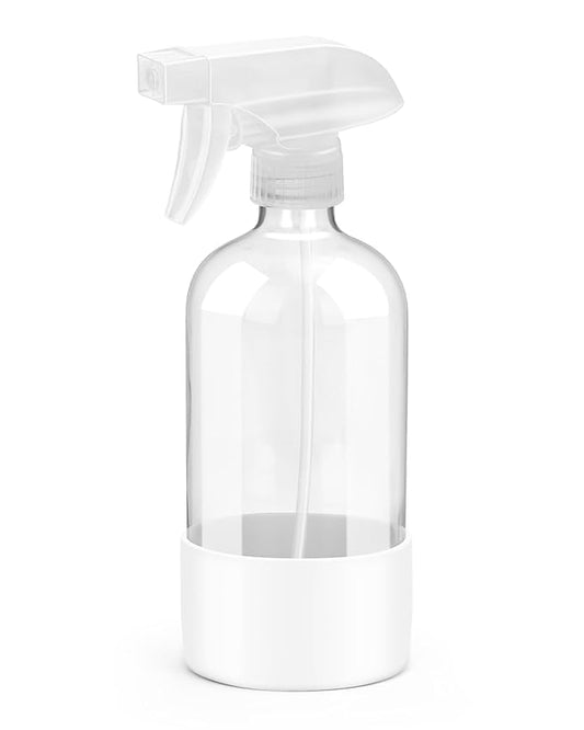Glass Spray Bottles with Silicone Sleeve Protection, Empty 16OZ Reusable Spray Bottles, Refillable Containers with Spray Nozzles for Cleaning Solutions, Plants and Essential Oils 1 Pack White