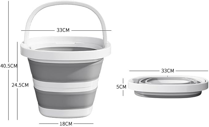 Collapsible Bucket Set, 2.6 Gallon, 2-Pack with Handles, Foldable Design for Camping, RV, Cleaning, Gray and Beige