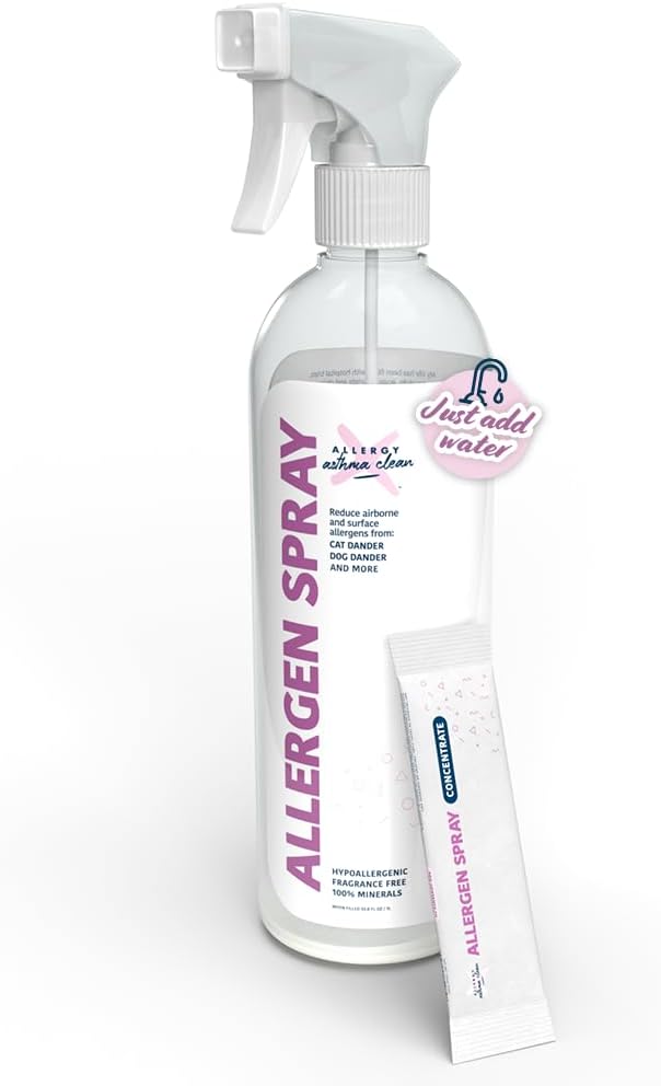 Allergen Spray, Pets, Dust Allergies & More, Air & Surface, Just Add Water, Bottle with One Refill, Over 64oz Total
