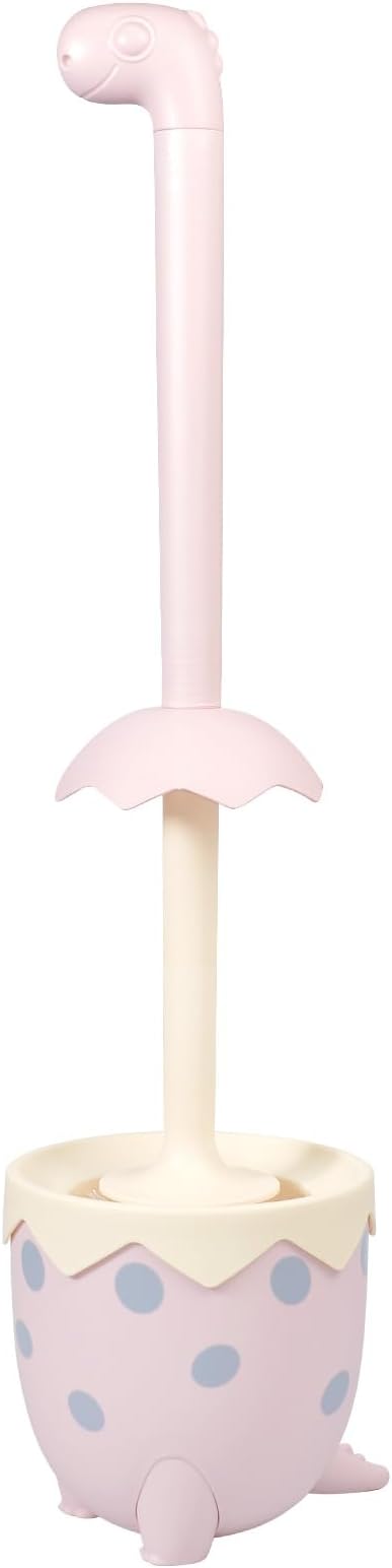 Dinosaur Shape Toilet Brush, Cute, Compact, 1-Pack, Pink, TPR Bristles