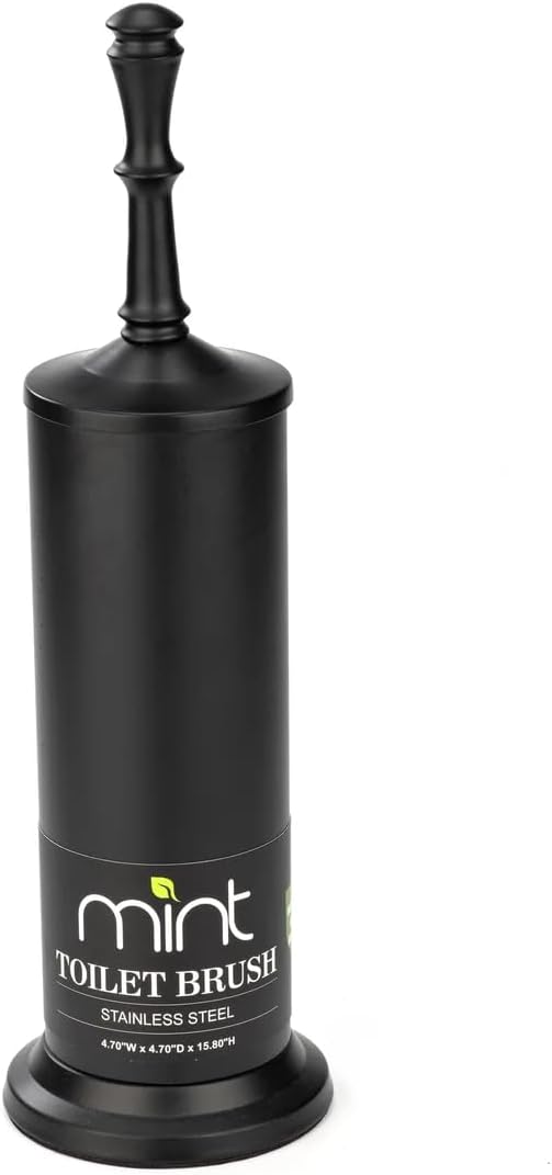 J&V TEXTILES Industrial Toilet Brush, Toilet Bowl Brush with Extra Long Handle Durable Bristles Toilet Scrubber and Covered Holder for Toilet Brush Set (Matte Black)