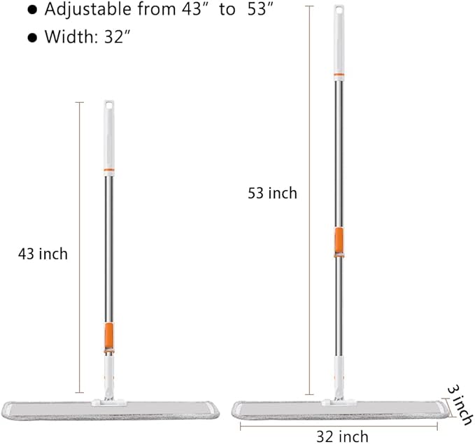 Microfiber Flat Mop 32 in Large Mops for Floor Cleaning Commercial Dust Dry Wet Mops on Hardwood Floors with 4 Washable Pads Aluminium Telescopic Long Handle Floor Cleaning Tools