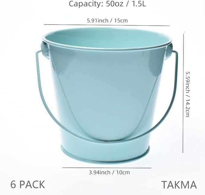 Colored Metal Buckets with Handle, 6 Pack 5.91 Inch Galvanized Iron Pail Bucket for Kids,Classroom,Crafts,and Party Favors (Green Blue)