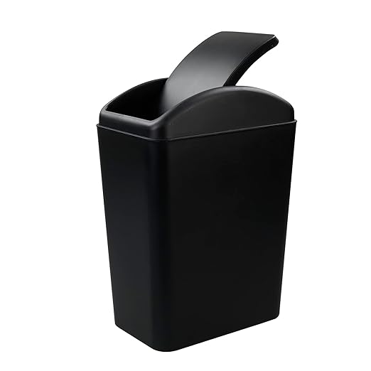 4.2 Gallon Plastic Trash Can with Swing Lid, Swing Top Garbage Can, Black