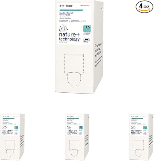 ATTITUDE Liquid Laundry Detergent Refill, EWG Verified, HE Compatible, Plant-Based & Vegan, Natural Laundry Soap, Mountain Fresh Scent, 80 Loads, 67.6 Fl Oz (Pack of 4)