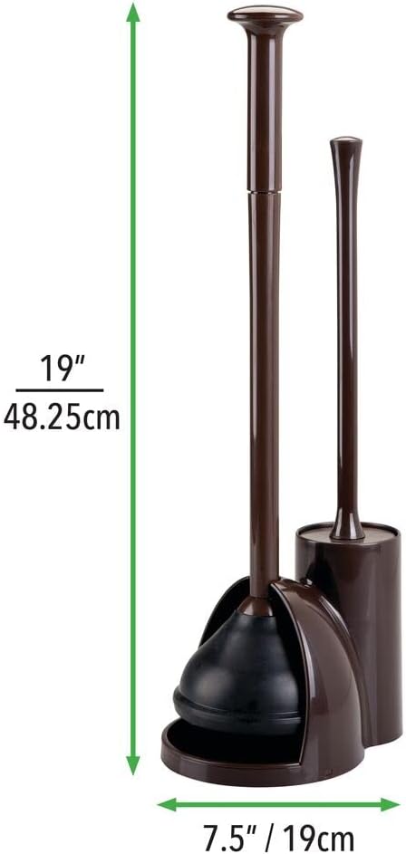 mDesign Hidden Plunger and Brush Set for Toilet Bowl - Brush Cleaner and Plunger Combo with Holder Caddy for Bathroom - Modern Toilet Brush and Plunger Set - Aura Collection - 2 Pack - Dark Brown