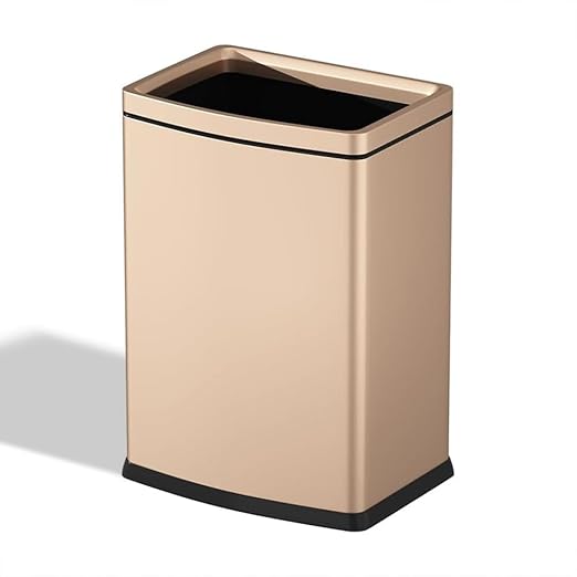 18 Liter / 4.7 Gallon Gold Dual Trash Can, Slim Open Top Office Trash Can, Commercial Grade Heavy Gauge Small Trash Can, Brushed Stainless Steel(18L Champagne Gold)