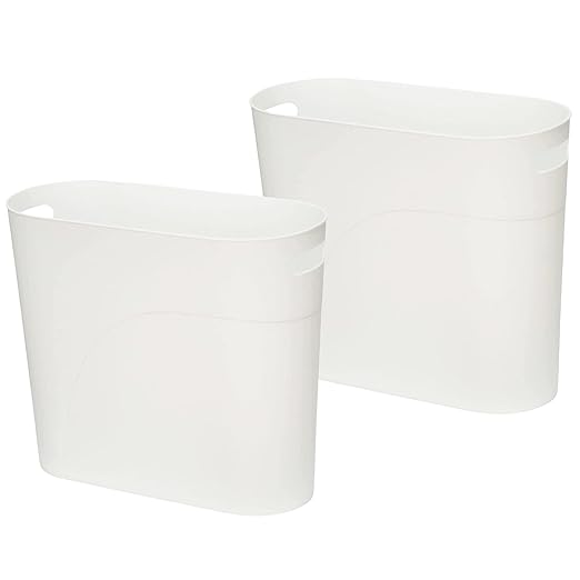 Small Trash Can Plastic Bathroom Wastebasket 3.2 Gallon Slim Garbage Container Bin with Handle for Home Kitchen Bathroom Bedroom Office, 2 Pack (White)