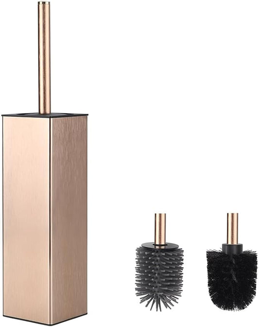 BGL Standing Toilet Brush and Holder Rose Gold Aluminium Toilet Bowl Cleaner Brush and Holder for Bathroom Storage and Organization, Square Design Sturdy and Space Saving