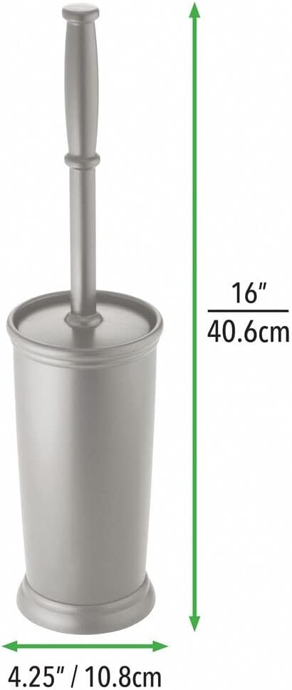 mDesign Toilet Bowl Brush and Holder - Covered Bathroom Toilet Brush - Standing Toilet Bowl Scrubber in Modern Holder - Compact, Space Saving, Deep Cleaning Brush for Toilet - Hyde Collection - Gray